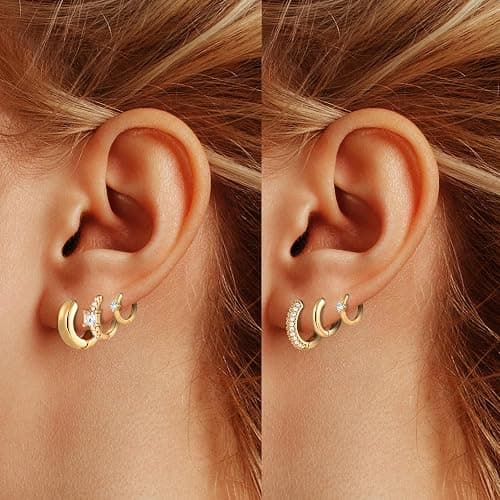 Wgoud Small Gold Hoop Earrings Set for Women, 6 Pairs 14K Gold Plated Hypoallergenic Lightweight Huggie Hoops Earrings, Trendy Cartilage Cubic Zirconia Earrings for Women Gifts. thumbnail 4