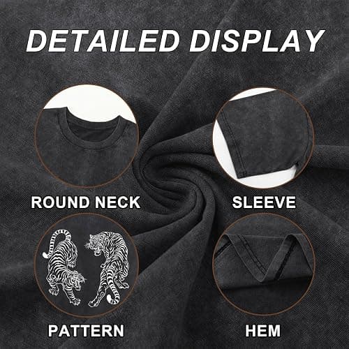 Weetiotio Tiger Graphic Tees Shirt for Women Oversized Streetwear Shirts Acid Wash Tshirt Tigers Print Cotton Summer Tops thumbnail 8