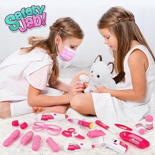 33Pcs Pet Doctor Kit for Toddlers - Dress Up Costume & Pretend Doctor Play Set with Cat Toy, Stethoscope, Portable Pet Vet Roleplay Toy, Christmas Birthday Gifts for Ages 3 4 5 6-8 Year Old Boys Girls thumbnail 7
