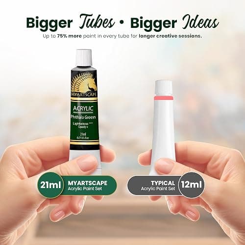 MyArtscape Heavy Body Acrylic Paint Set — 72 Colors x 21ml Artist Acrylic Paints with 3 Paint Brushes for Canvas, Wood, Fabric & Crafts | Rich Pigment Non-Toxic Professional Art Supplies for Adults & Beginners thumbnail 6
