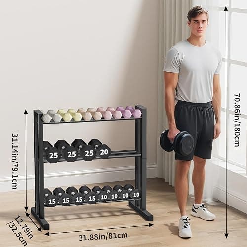 Jasopaco 31Inch Dumbbell Rack Only - 450LB Capacity Weight Rack, 3-Tier Heavy Duty Dumbbell Stand Kettlebell Rack For Dumbbells, Kettlebells, Home Gym. thumbnail 5
