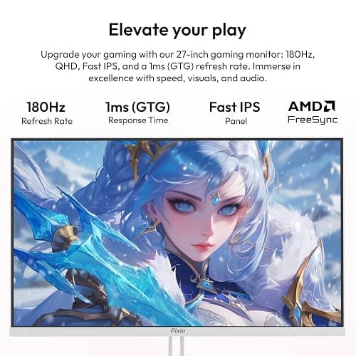 Pixio PX278 Wave White 27 inch 180Hz Refresh Rate QHD 1440p Resolution Fast IPS Panel 1ms GTG Response Time White Gaming Monitor with FreeSync thumbnail 2