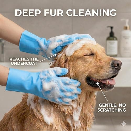 NVNAN Dog Bath Gloves for Washing, Pet Grooming Gloves with Shampoo Brush, Dog Bath Brush for Dogs and Cats, Essential Dog Bath Supplies (1 Pair, Blue) thumbnail 2