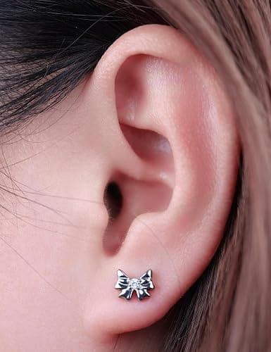 Limerencia 2Pcs 18g Titanium Internally Threaded Tragus Piercing Jewelry Nose Studs Flat Back Earrings Labret, Lip, Helix, Cartilage, Conch, Medusa Piercing for Women Men Sensitive Ears thumbnail 6