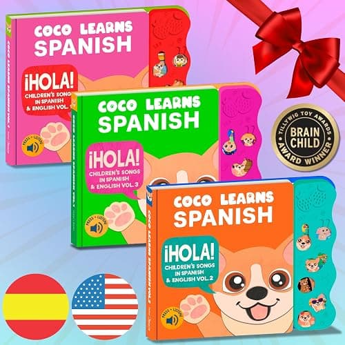 Coco Learns Spanish Vol. 2 — Interactive Sound Board Book for Toddlers 1-3, Bilingual English & Spanish Songs & Music, Talking Musical Book, Musical Toy Gift for Babies & Kids thumbnail 8