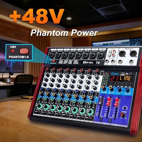 W IN-MIX Professional 8 Channel Mixer with Bluetooth, USB Recording, 48V Phantom Power & 24 DSP Effects – Studio & Live Console for DJ, Streaming and Karaoke thumbnail 2