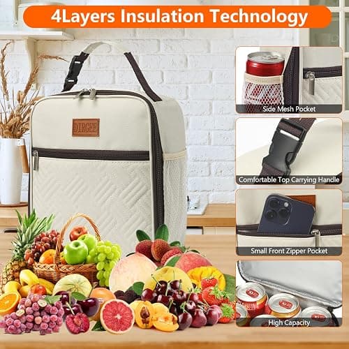 DIRGEE Lunch Bag for Women Insulated Lunch Bag For Men Adults Small Lunch Bag for Office Work - Leakproof Freezable Cooler Bag Reusable Portable Lunch Box (White) thumbnail 4
