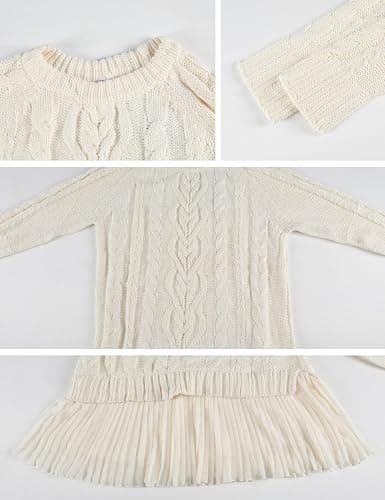 MINSURE Women Cable Knit Sweater Dress Crewneck Long Sleeve Pleated Mini Dress Twofer Style Patchwork Dress thumbnail 4