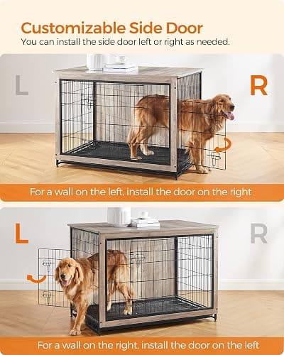 Feandrea Dog Crate Furniture, Side End Table, Heavy-Duty Modern Kennel Cage with Multi-Purpose Removable Tray, Double Doors, for Dogs up to 36 kg, Greige UPFC004G01 thumbnail 4