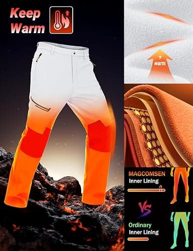 MAGCOMSEN Men's Winter Pants Fleece Lined Ski Snow Pants Water Resistant 4 Zip Pockets Outdoor Pants thumbnail 4
