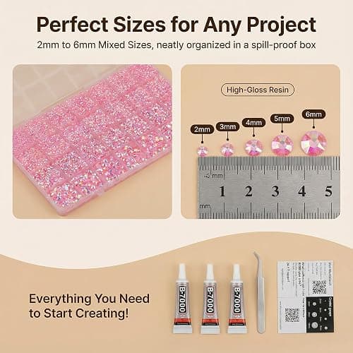 36000Pcs Pink Rhinestones for Bedazzling, Gems Diamond Crystal Bedazzler Kit, Light Baby Pink ab Resin Flatback Rhine Stone Jewels Bedazzle Bling for Crafting Clothing Tumblers Shirts B7000 Glue 2-6MM thumbnail 3
