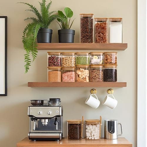 ComSaf 0.8 Qt Glass Jars with Bamboo Lids & Spoons Set of 4, Square Glass Containers with Lids, Sugar Coffee Containers Salt Spice Jars, Pantry Storage Container for Loose Tea, Candy, Brown Sugar, Nut thumbnail 5