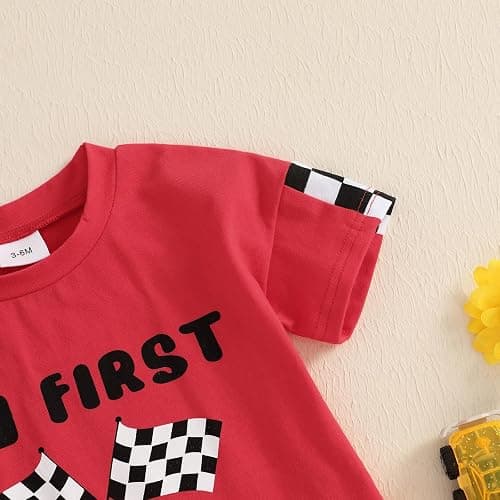 KMBANGI My First Racing Season Outfit Newborn Baby Boy Girl Short Sleeve Race Car Checkered Flag Romper Infant Clothing 0-18M thumbnail 6