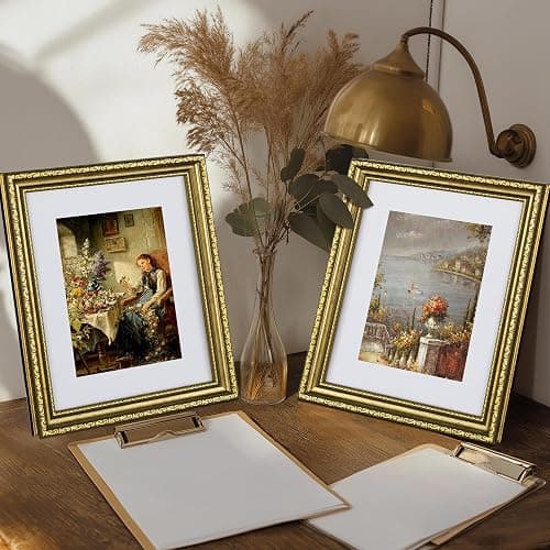 eletecpro 8x10 Picture Frames Set of 4, Vintage Photo Frame with Glass, Gold Frames 8 x 10 Display 5x7 Photo with Mat or 8x10 without Mat for Tabletop or Wall Decor, Gold thumbnail 2