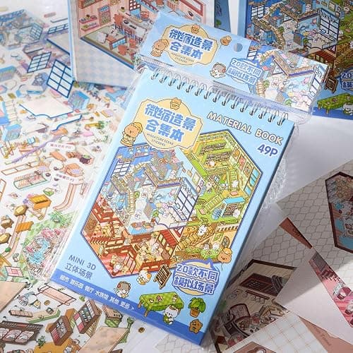 3D Sticker Scene Books for Adults, 20PCS Reusable Sticker Book Set, DIY Miniature House & Shop Scenes, Cute Sticker Scenes Kit, Creative Hobby & Stress Relief Gift thumbnail 3