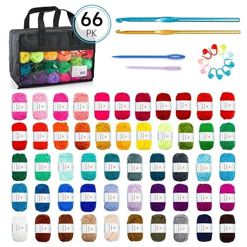 Inscraft 52 Acrylic Yarn Skeins, 1820 Yards 52 Colors, 2 Crochet Hooks, 2 Weaving Needles, 10 Stitch Markers, 1 Bag, for Crocheting & Knitting, Gift Beginners and Adults thumbnail 3