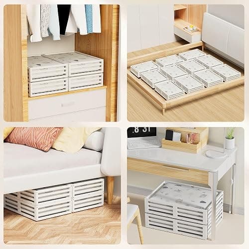 Bamboo Under Bed Storage Containers- Underbed Organizer with Wheels with Large Capacity Dust Bag,Sturdy Wood Rolling Under Bed Shoe Storage Organizer 2 Packs (White, 2 Packs (23.62"×16.54")) thumbnail 5