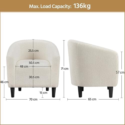Yaheetech Furry Tub Chair, Fuzzy Accent Armchair Sherpa Fabric Club Chair Boucle Barrel Chair Upholstered for Living Room Dining Room Office Reception Cafe Bar, Ivory, 2pcs thumbnail 2