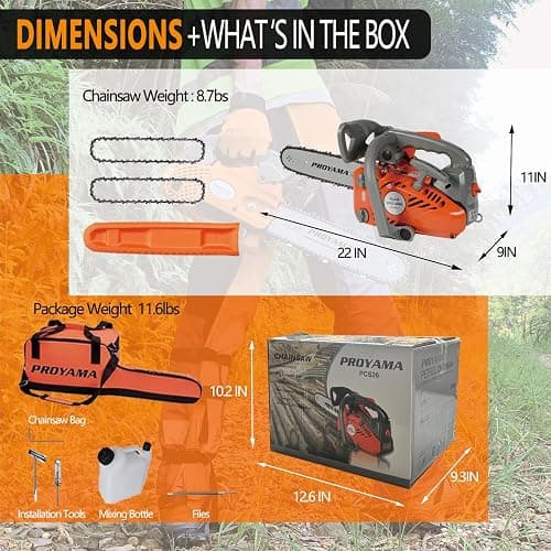 PROYAMA 26CC Top Handle Chainsaw, 12 Inch Small Climbing Handheld Chain saw | Petrol Cordless Lightweight Chain Saw, Portable Easy Start Saw for Tree Wood Cutting with 2 chains(12inch) thumbnail 2