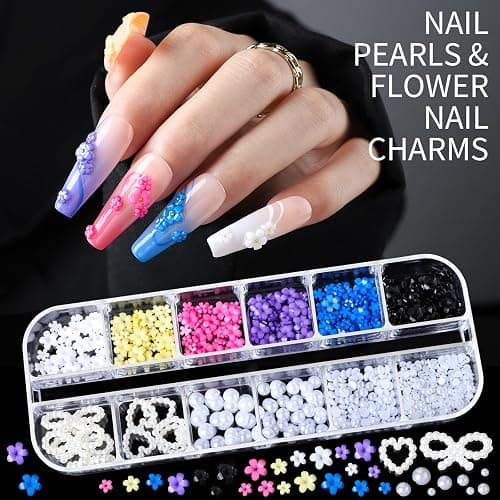 Teenitor Nail Charms Nail Gems with 15 Sheets Gold Nail Stickers, 6 Boxes of Rhinestones for Nails Art Tools, 3D Nail Decals Pearls for Nails thumbnail 4