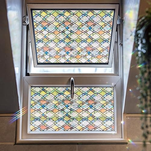 ADD.HERES Window Privacy Film, Stained Glass Decorative Static Cling, Removable Laser Sun Blocking Vinyl Covering,Window Film for Home Kitchen Living Room, Rainbow Crystal Shards, 17.3 x 78.7in thumbnail 4