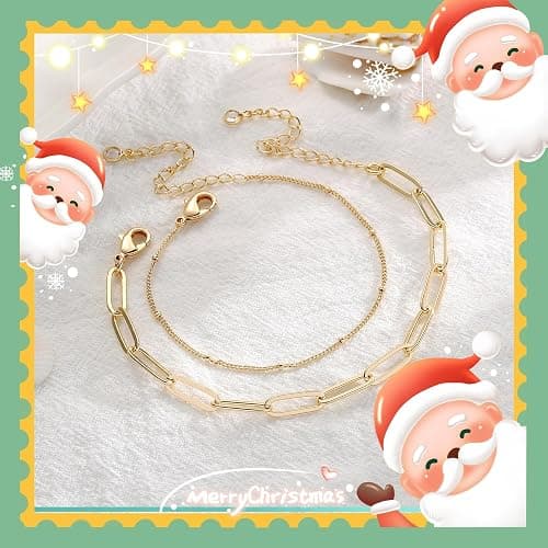 Dainty Gold Bracelets for Women, 14K Gold Plated Adjustable Layered Beads Bracelet Cute Evil Eye Oval Chain Pearl Bar Turtle Gold Bracelets for Women Jewelry thumbnail 2