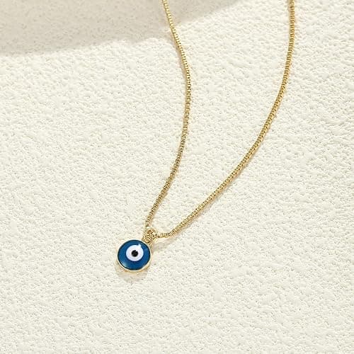 Ieftop Evil Eye Necklace for Women, 14K Gold Plated Necklaces Jewelry | Gold Plated Delicate Necklaces, Blue White CZ Pendant Necklace, Cute Boho Evil Eye Lucky Protection Jewelry, Gift for Women thumbnail 5