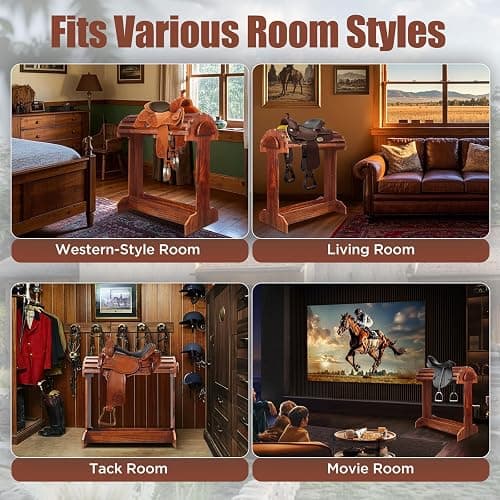 Essenhome Extra-Large Wood Saddle Rack - Non-Abrasive Design, Bridle Rack & Heavy-Heavy Duty Saddle Stand for Equestrian Homes Horse Tack Room Organization 27.6"x11.8"x27.9"(Walnut) thumbnail 4