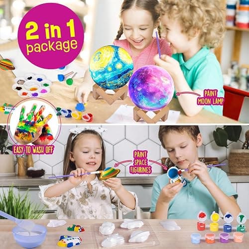 Paint Your Own Moon Lamp Kit, Cool Gifts DIY 3D Space Moon Night Light, Art Supplies Arts & Crafts Kit, Arts and Crafts for Kids Ages 8-12, Toys Girls Boy Birthday Gift Ages 3 4 5 6 7 8 9 10 11 12+ - Moon thumbnail 4