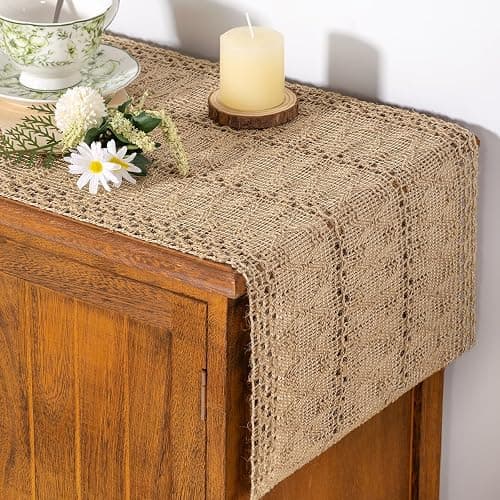Socomi Boho Table Runner Fall Thanksgiving Farmhouse Burlap Jute Bamboo Rustic Dining Kitchen Centerpiece Decor Small Macrame Woven Coffee Table Runner for Dresser Scarf Home Decor 12x72 inch - Image 1