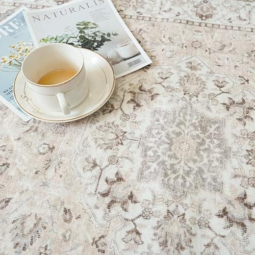 2x6 Hallway Washable Runner Rug : Vintage Soft Kitchen Laundry Runner with Non Slip Backing Farmhouse Entryway Living Room Floor Mat Stain Resistant Carpet for Bedroom Bathroom Distressed Beside Rug thumbnail 3