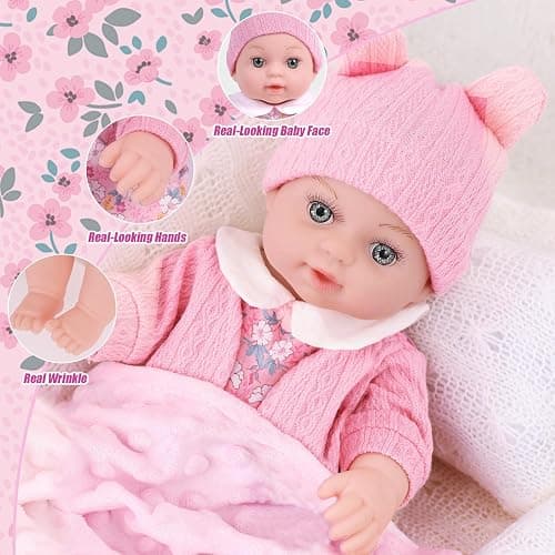 DOTVOSY 12" Baby Doll Set with Clothes and Baby Carrier for Dolls Reborn Baby Doll Accessories Include Feeding Bottles Nipple Toy Stuffs for Kids Age 3+ thumbnail 4