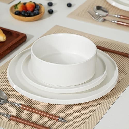 Ruxmirae 6 Piece Dinnerware Set, Modern Minimalist Stoneware Plates and Bowls Sets, Modern Dinner Plate, Salad Plate, Cereal Bowl, Dish Set for 2, Microwave and Dishwasher Safe, Matte White thumbnail 2