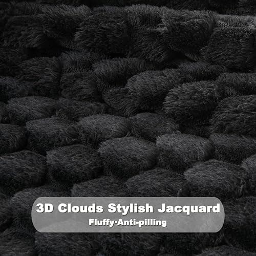NEWCOSPLAY Super Soft Throw Blanket Black Premium Silky Flannel Fleece 3D Clouds Stylish Jacquard Lightweight Bed Blanket All Season Use 350GSM (Black, Throw(50"x60")) thumbnail 7