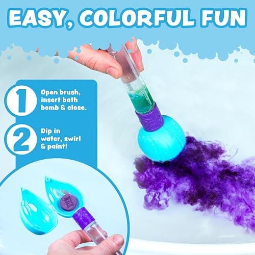 Tub Works® Bath Color Brush™ Kids Bath Bomb Set | Nontoxic & Fragrance-Free | Use Brush to Paint Water with Vibrant, Fizzing Colors | Fun BathBombs for Kids Bath | Creative Bathtub Toys for Toddlers thumbnail 3