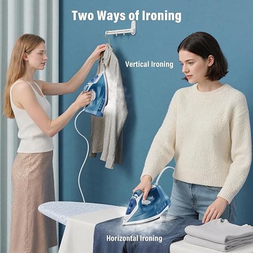 IRONDAY Steam Iron for Clothes Fast Heating, 1200W Iron with Non-Stick Ceramic Soleplate, Self-Cleaning, Burst of Steam, Spray Mist, 7.03oz Water Tank Ironing Clothes for Home, Blue thumbnail 7