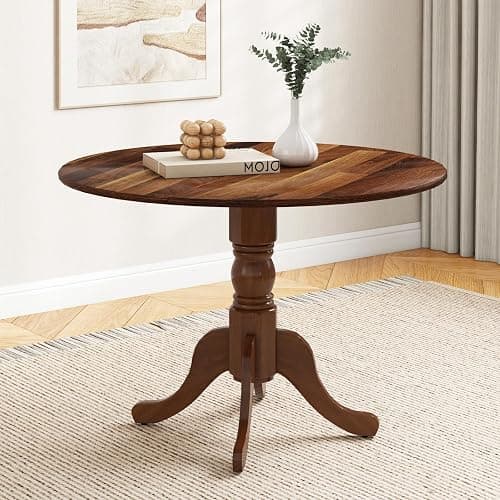 Byroce Round Dining Table for 4, 40 Inch Farmhouse Round Kitchen Table with Heavy-Duty Rubber Wood Frame & Curved Trestle Legs, Mid-Century Rustic Pedestal Table for Home, Dining Room & Living Room thumbnail 8