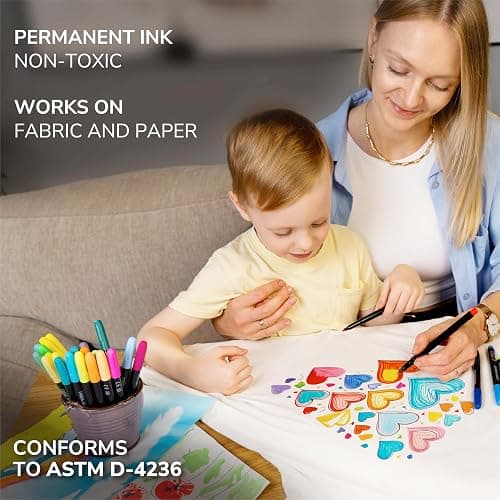 Zenacolor 32 Fabric Markers Pens - Non Toxic, Indelible and Permanent Fabric Paint Pens - Fine Point Tip Textile Marker Pen thumbnail 6