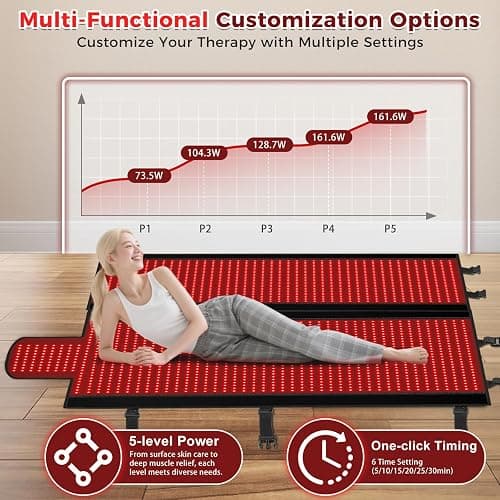 fyovuv Red Light Therapy Mat for Full Body, 74.6'' X 33.3'', 2570 LEDs, Black, Fabric, Adjustable Timer & Intensity thumbnail 7