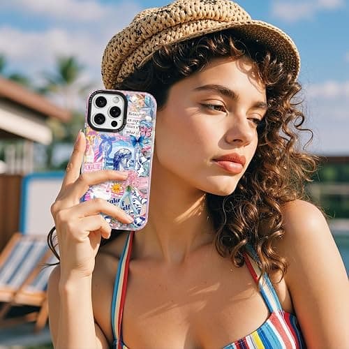 ChiCaseVer for iPhone 14 Case, Blue Coastal Collage Pattern with Romantic Quote, Military-Grade Drop Protection, Seaside Daydream Soft Slim TPU Protective Cover with Camera Control for Women Girls thumbnail 5