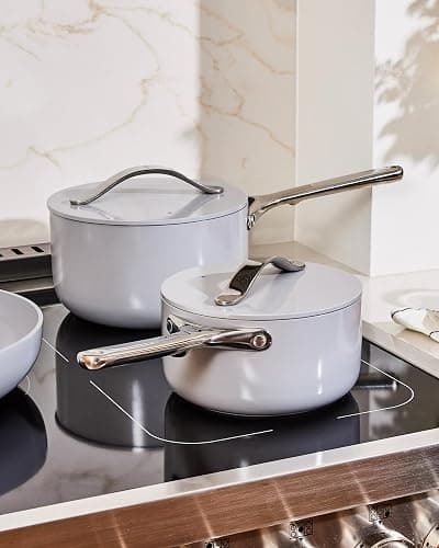 Caraway Nonstick Ceramic Sauce Pan with Lid (1.75 qt) - Non Toxic, PTFE & PFOA Free - Oven Safe & Compatible with All Stovetops (Gas, Electric & Induction) - Marigold thumbnail 2