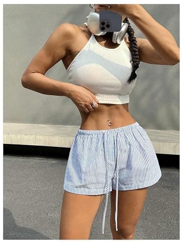 SHENHE Women's Striped Drawstring Casual Loose Fit Elastic Waist Lounge Beach Vacation Daily Shorts thumbnail 6
