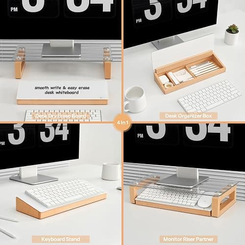 Glass Desktop Whiteboard with Wood Organizer for Small Office Accessories, Aesthetic Desk Dry Erase White Board with Drawer for Home Office Cubicle, Marker & Eraser Included, Yeoux thumbnail 4