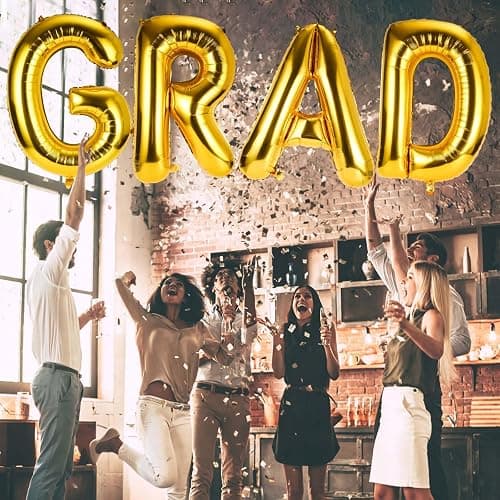 PEUTIER Grad Balloons Set, 40in Foil Graduation Balloons Large Congrats Graduation Party Balloons Congratulations Letter Grad Decorations for Graduation Celebration Party Supplies(Gold), M thumbnail 6
