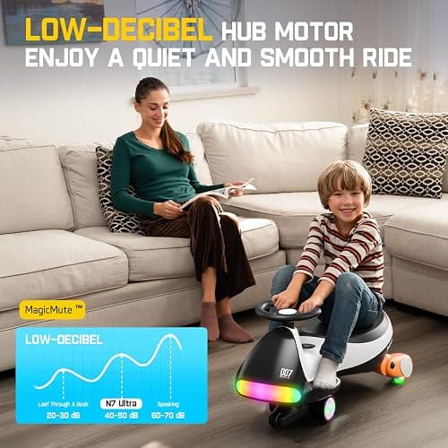 FanttikRide N7 Ultra Electric Wiggle Car with Pedal, Kids Car, MagicMute Motor Swing Car, 2 Speeds Max 4 Mph, 9 Color Modes, Digital Display, Bluetooth, for Ages 3 and Up, 150 Lbs, Penguin Black thumbnail 3