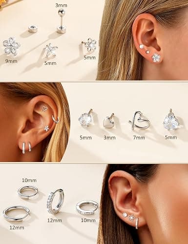 Hypoallergenic Gold Stud Earrings for Women - 14k Gold Plated Surgical Stainless Steel Flat back Earrings Set Small Huggie Hoop Flatback Earring for Sensitive Ears Screw Back Cartilage Piercing Jewelry thumbnail 6
