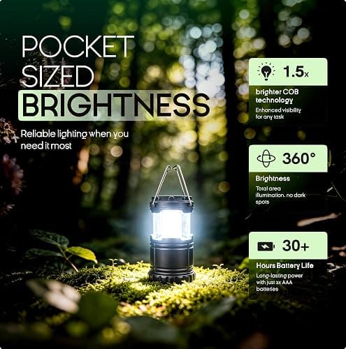 MalloMe LED Camping Lantern, Battery Powered Lanterns for Power Outages, Portable Hanging Collapsible Camping Lights for Outdoor, Home, Emergency, Hurricane Lamp Survival Outage Light 3 x AAA Operated thumbnail 3