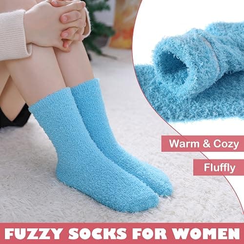 LINEMIN Womens Fuzzy Socks Cozy Fluffy Winter Warm Slipper Socks Microfiber Soft Home Sleeping Socks thumbnail 4