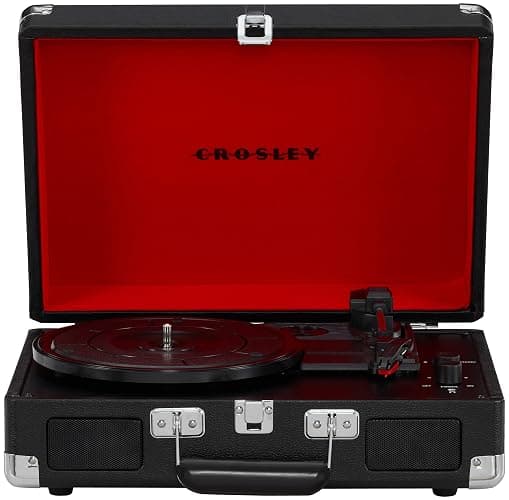 Crosley CR8005F-BK Cruiser Plus Vintage 3-Speed Bluetooth in/Out Suitcase Vinyl Record Player Turntable, Black/Red thumbnail 13