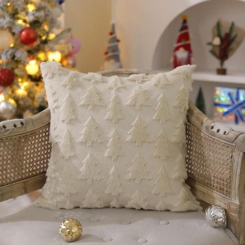 DFXSZ Christmas Tree Pillow Covers 18x18 inch Set of 2 Christmas Decoration Beige Soft Plush Faux Fur Jacquard Throw Pillows for Bedroom Sofa Holiday Festivals Winter Home Decor PTK006C18 thumbnail 5